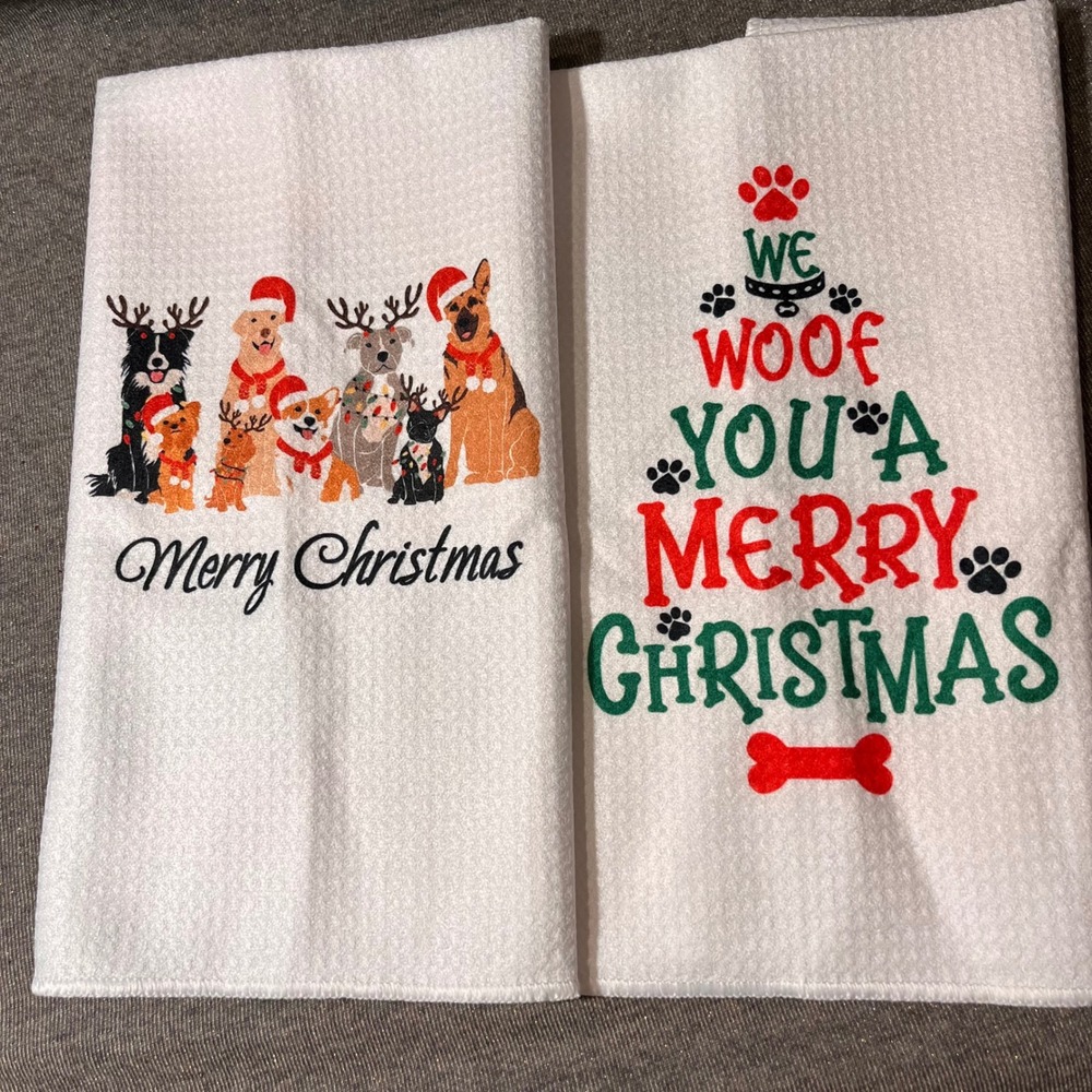 Christmas Dog Kitchen Towels Set of 2‎ Merry Christmas We Woof You
